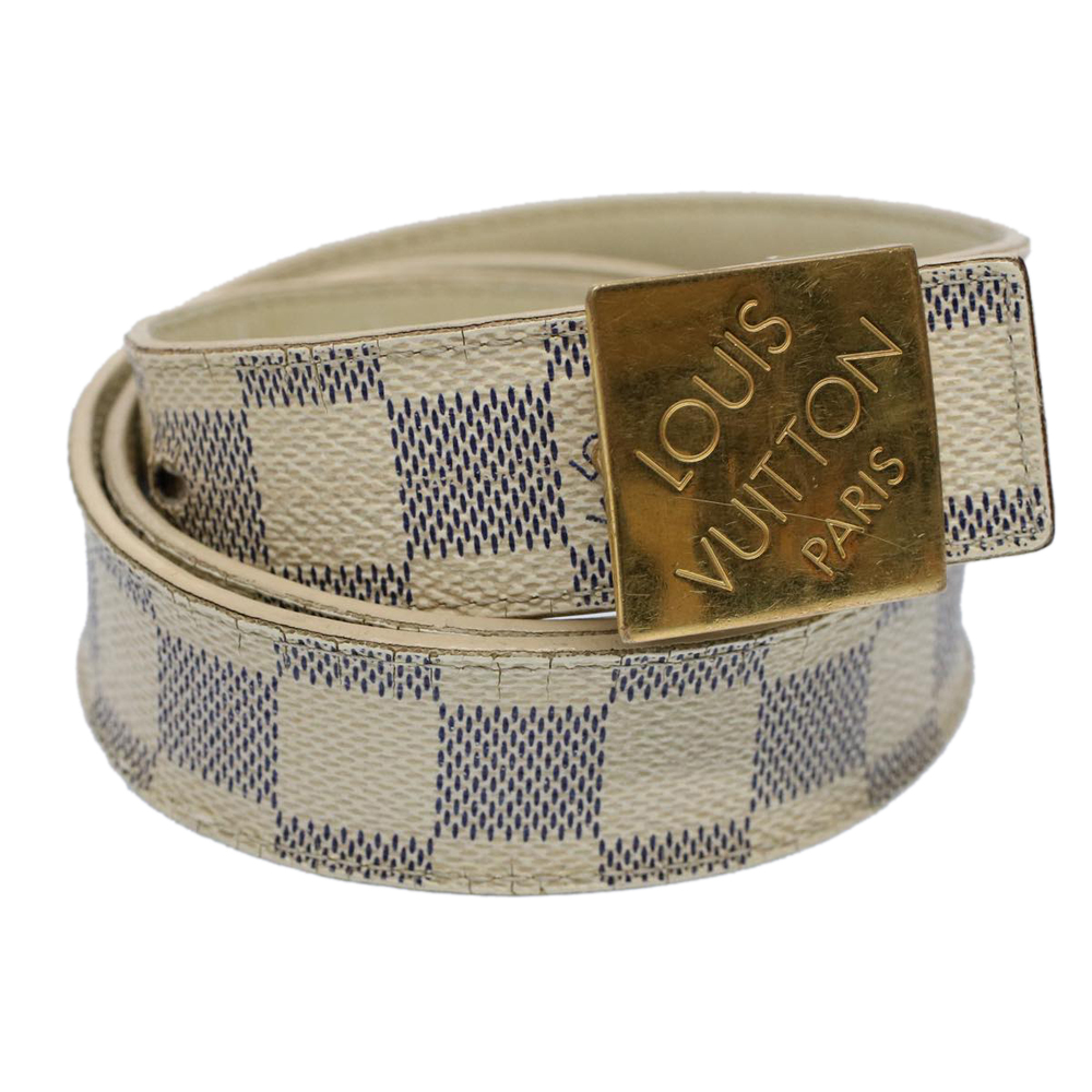 LOUIS VUITTON Damier Azur Ceinture Carre Belt 29.5""-33.5"" M9678 LV Auth 55072 - Picture 1 of 8